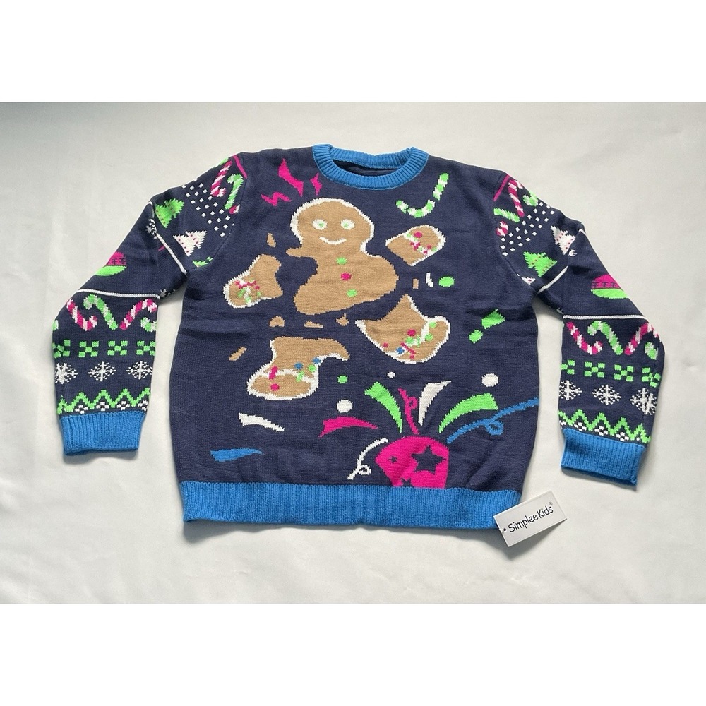 Simplee Kids Ugly Christmas Sweater Knitted Pullover Womens‎ Medium Navy  Green